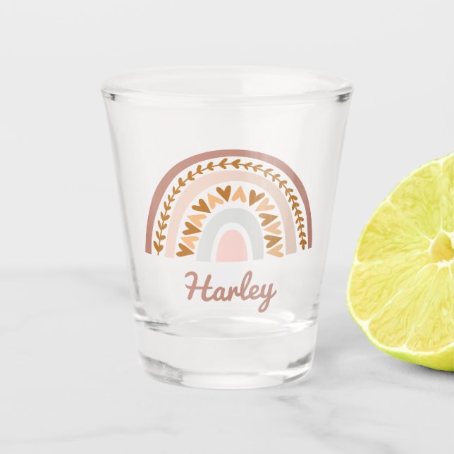 Brown Pink Boho Rainbow Custom Name Monogram Shot Glass (Front)