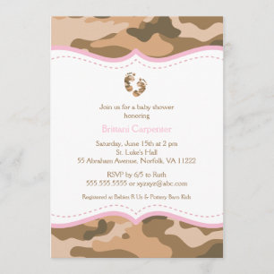 Brown & Pink Camouflage Baby Shower Invitation