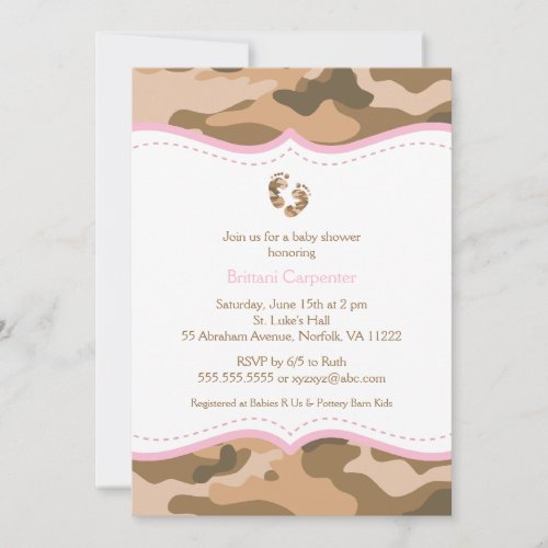 Brown  Pink Camouflage Baby Shower Invitation