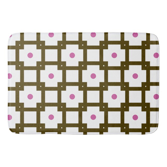 Brown & Pink Checker-Dots Bath Mat (Front)
