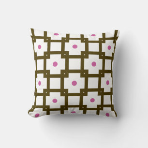 Brown & Pink Checker-Dots Throw Pillow