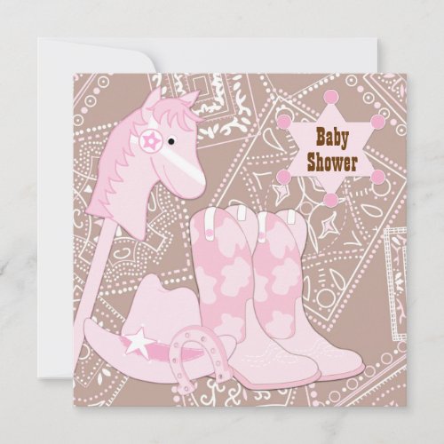 Brown Pink Cowgirl Baby Girl Shower Invitations