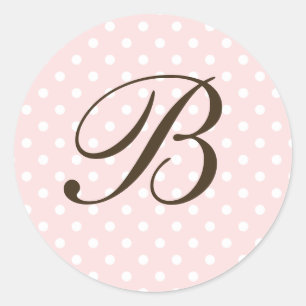 Brown Pink Custom Monogram Polka Dot Favor Classic Round Sticker