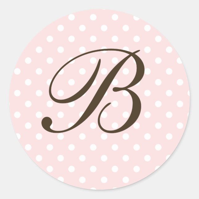Brown Pink Custom Monogram Polka Dot Favor Classic Round Sticker (Front)