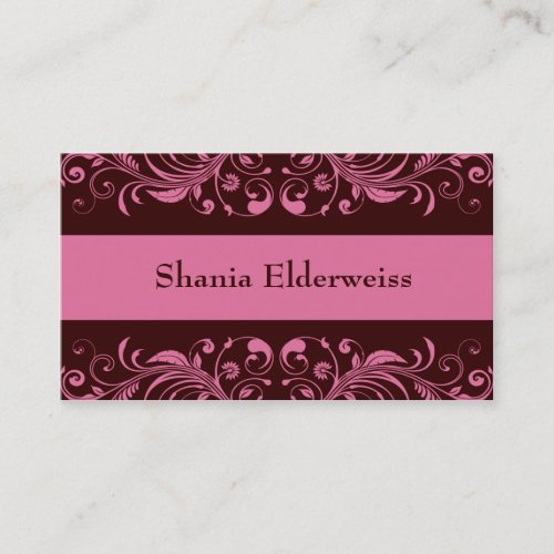 Brown &amp; Pink Damask Business Card