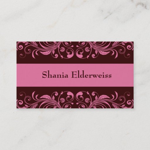 Customizable Brown & Pink Damask Business Card