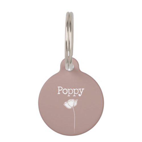 Brown Pink Flower Poppy Pet ID Tag