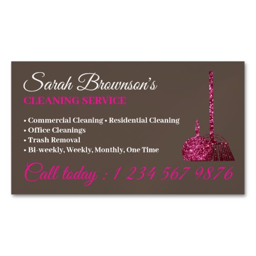 Brown Pink Glamorous Cleaning Service Janitorial Business Card Magnet