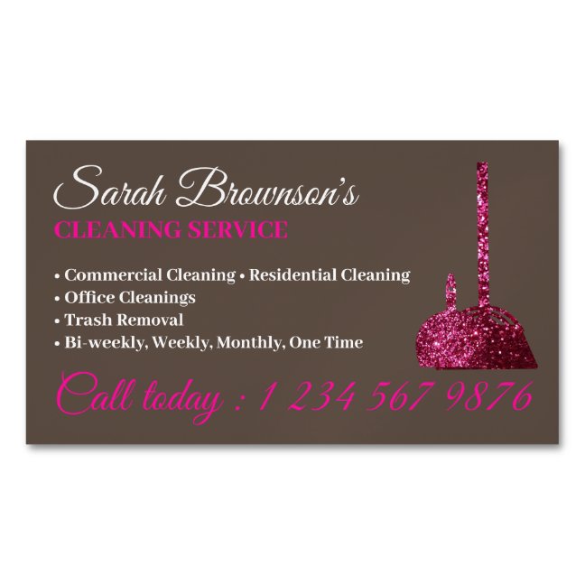 Brown Pink Glamorous Cleaning Service Janitorial Business Card Magnet