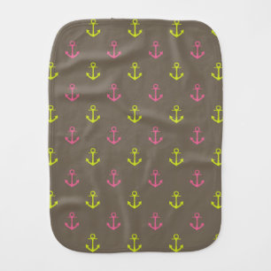 Brown, Pink Green Nautical Anchors Pattern Burp Cloth