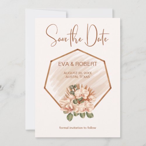 Brown Pink Green Orchid Boho Eucalyptus Wedding  Save The Date