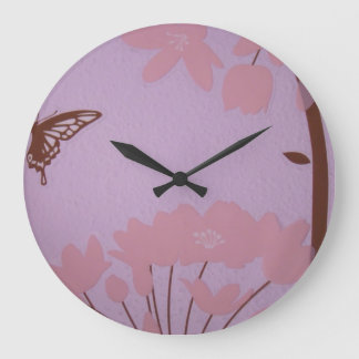 Brown Pink Lavender Deco Baby's room clock Flowers