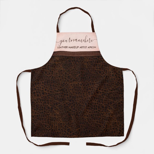 Brown Pink Leather texture simple bakery kitchen Apron (Front)