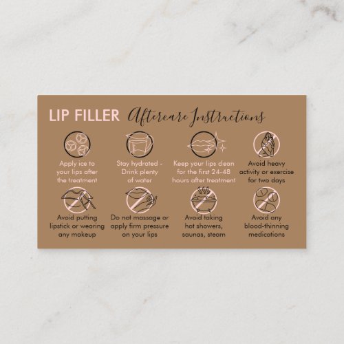 Brown Pink Lip Filler Aftercare Instructions Business Card