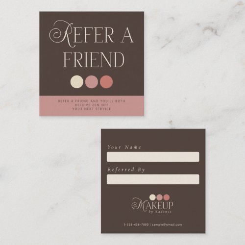 Brown Pink Makeup Artist Referral Card