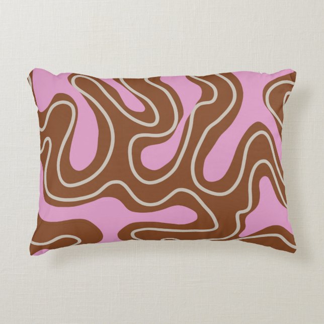 Brown Pink Marble Boho Groovy Liquid Swirl Pattern Accent Pillow (Front)
