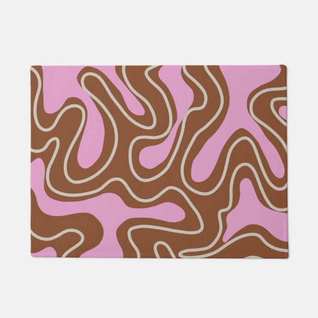 Brown Pink Marble Boho Groovy Liquid Swirl Pattern Doormat (Front)