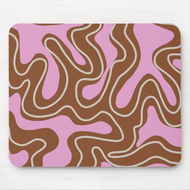 Brown Pink Marble Boho Groovy Liquid Swirl Pattern Mouse Pad (Front)