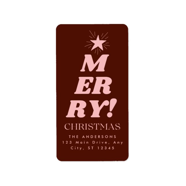 Brown & Pink Modern Merry Christmas  Label (Front)