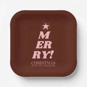 Brown & Pink Modern Merry Christmas Paper Plates