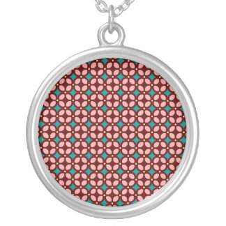 Brown Pink Pattern Silver Plated Necklace