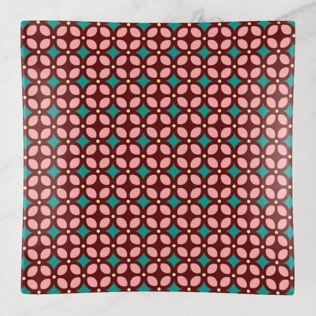 Brown Pink Pattern Trinket Tray (Front)