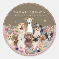 Brown Pink Pet Sitting Boutique Floral Dogs