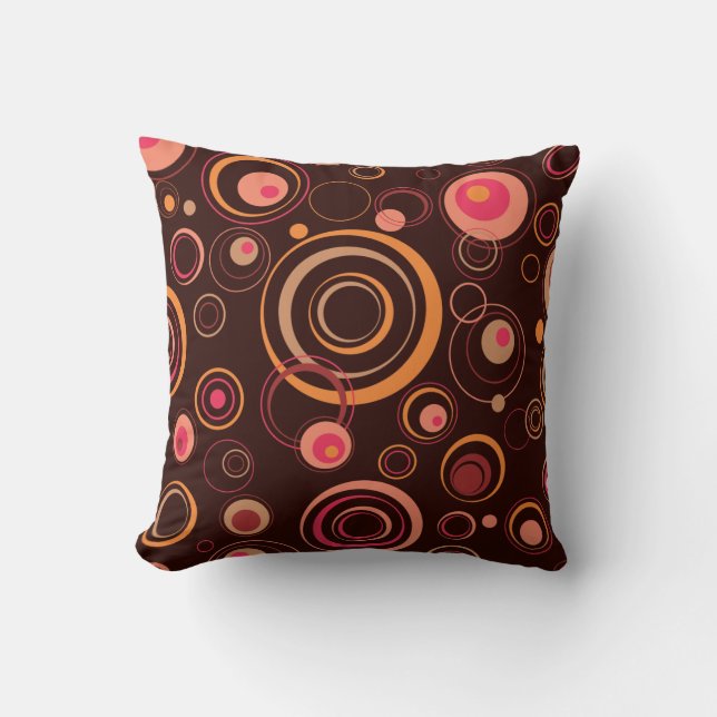 Brown/Pink Playful Retro Circles Throw Pillow (Front)