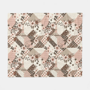 Brown Pink Quilt Patchwork Gingham Cottagecore Fleece Blanket