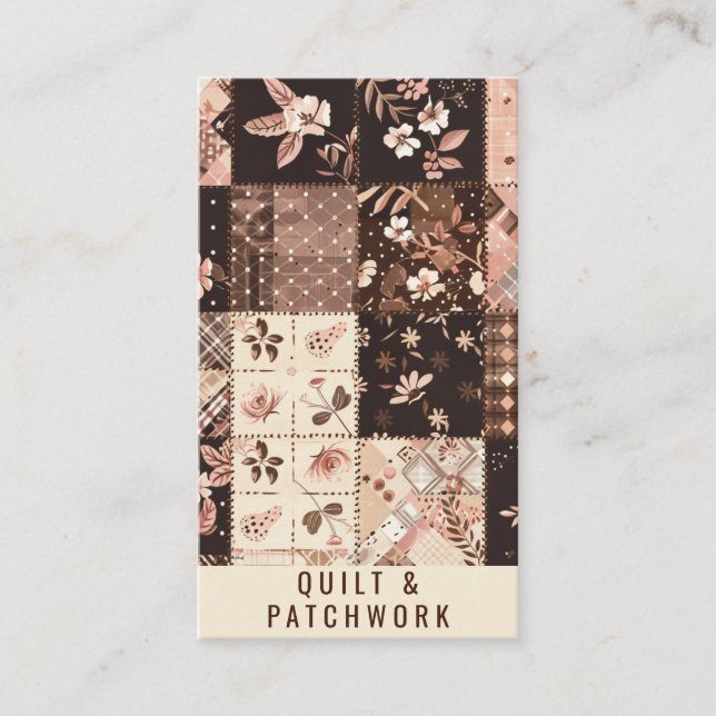 Brown Pink Quilt Patchwork Handmade Clothing  Business Card (Front)