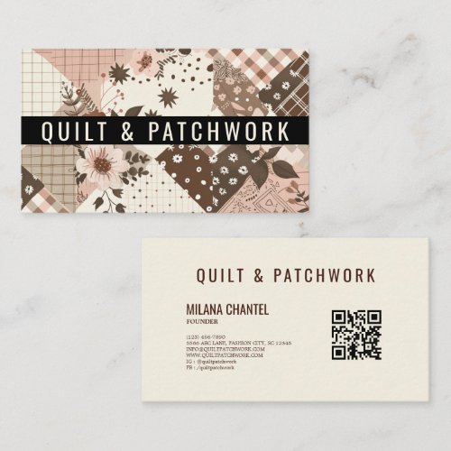 Brown Pink Quilt Patchwork Handmade Clothing Business Card