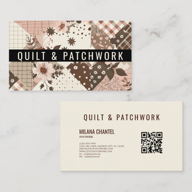 Brown Pink Quilt Patchwork Handmade Clothing  Business Card (Front/Back)