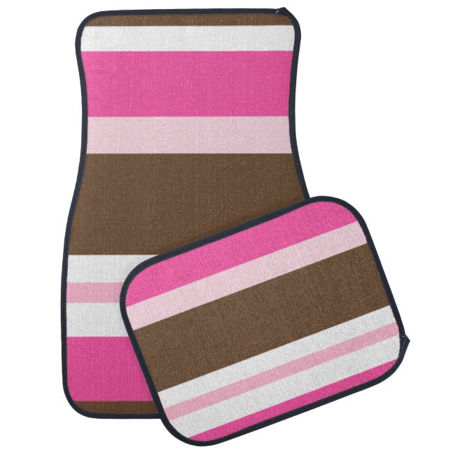 Brown & Pink Stripe Floor Car Mats (Set)
