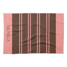Brown Pink Stripes Script Name Kitchen Towels