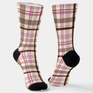Brown & Pink Tartan Cute Plaid Socks
