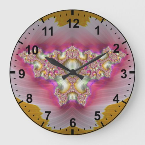 Brown Pink White Fractal  Large Clock