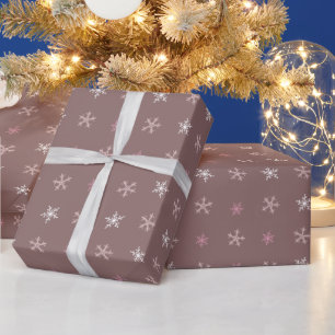Brown Pink White Snowflakes Brown Christmas Wrapping Paper