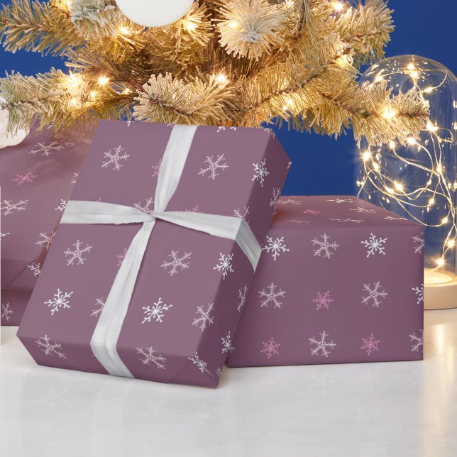 Brown Pink White Snowflakes Purple Christmas Wrapping Paper (Holidays)