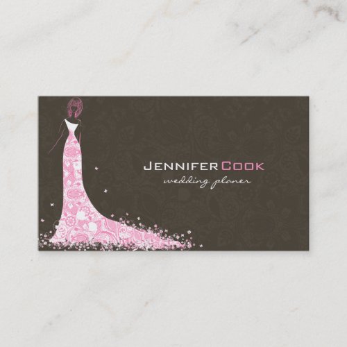 Brown Pink  White Wedding Dress  Vintage Lace Business Card