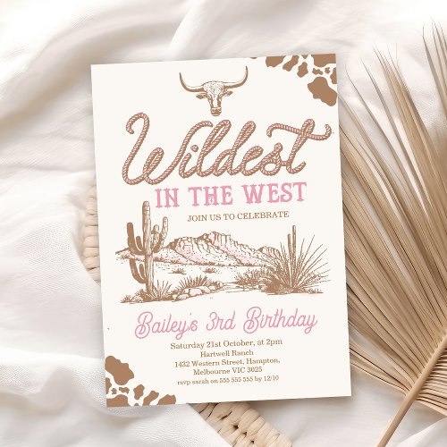 Brown Pink Wild West Wildest in The West Birthday  Invitation