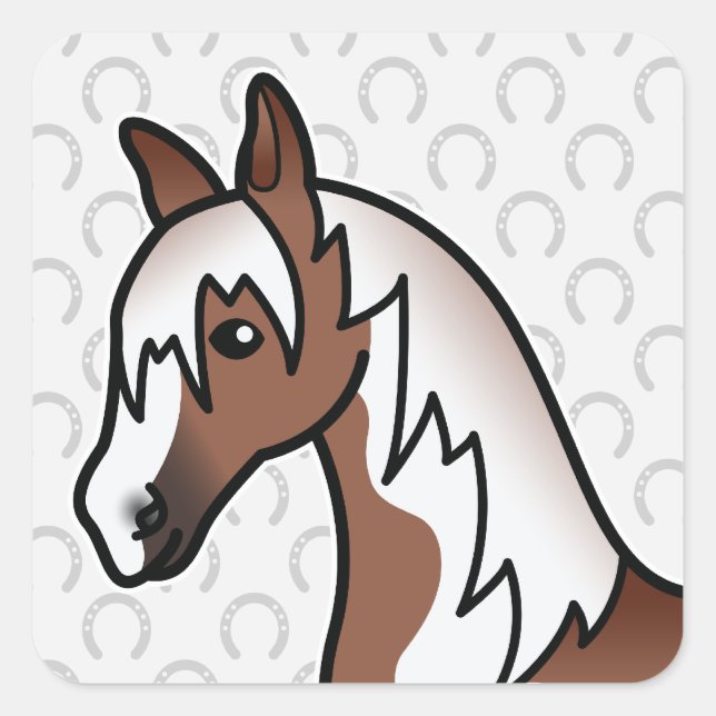 Brown Pinto Cartoon Horse Head Square Sticker (Front)