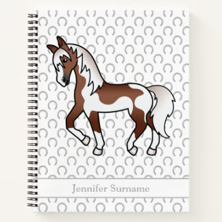 Brown Pinto Cartoon Trotting Horse &amp; Custom Text Notebook