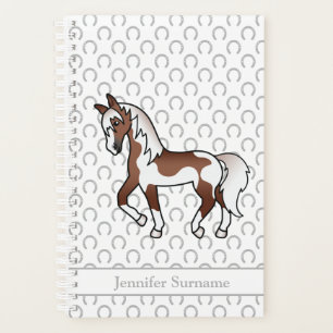 Brown Pinto Cartoon Trotting Horse & Custom Text Planner