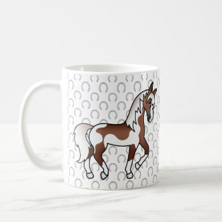 Brown Pinto Cartoon Trotting Horse Illustration Coffee Mug