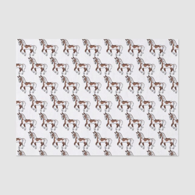 Brown Pinto Cartoon Trotting Horse Pattern Tissue Paper (Front)