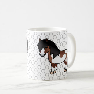 Brown Pinto Shetland Pony Cartoon Illustration Coffee Mug
