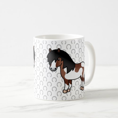 Brown Pinto Shetland Pony Cartoon Illustration Coffee Mug