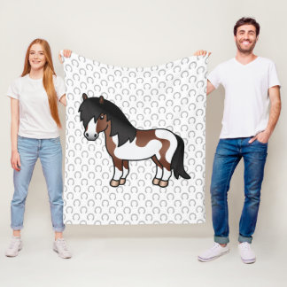 Brown Pinto Shetland Pony Cartoon Illustration Fleece Blanket