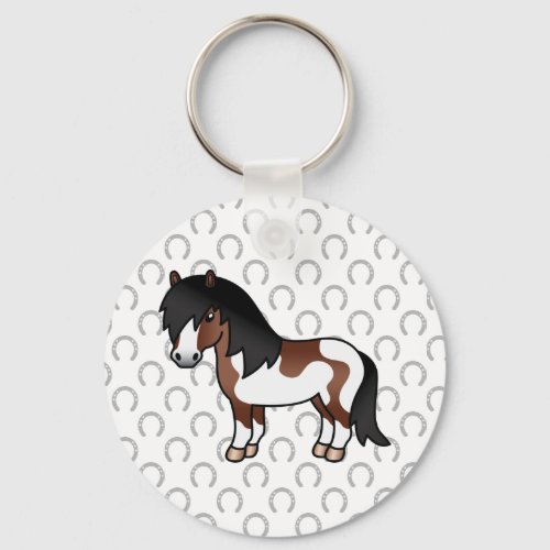 Brown Pinto Shetland Pony Cartoon Illustration Keychain