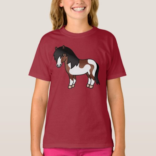 Brown Pinto Shetland Pony Cartoon Illustration T_Shirt